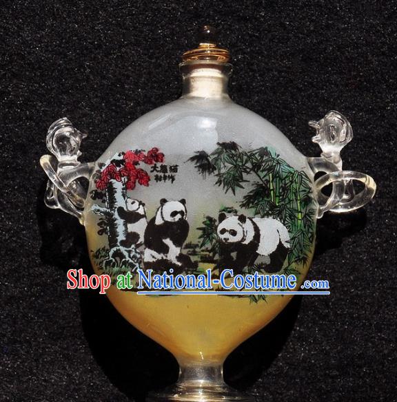 Chinese Handmade Snuff Bottle Traditional Inside Painting Panda Snuff Bottles with Handles Artware