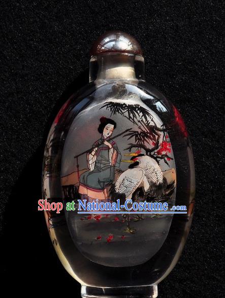 Chinese Handmade Snuff Bottle Traditional Inside Painting Beauty Crane Snuff Bottles Artware