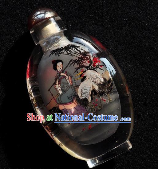 Chinese Handmade Snuff Bottle Traditional Inside Painting Beauty Crane Snuff Bottles Artware