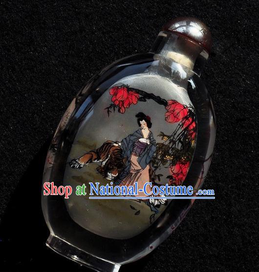 Chinese Handmade Snuff Bottle Traditional Inside Painting Beauty Crane Snuff Bottles Artware