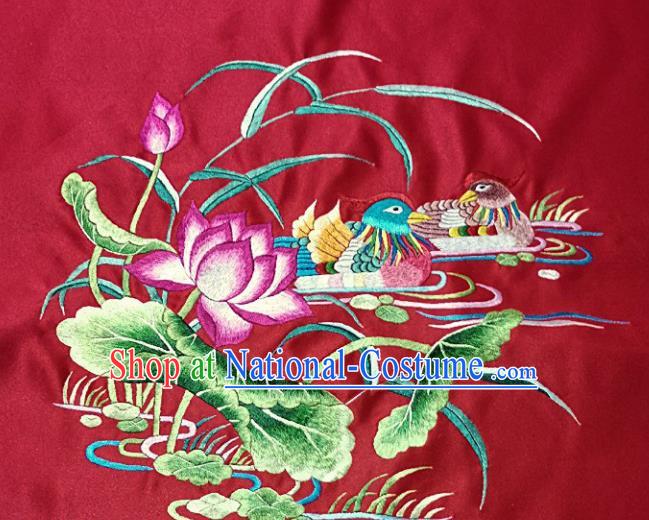 Traditional Chinese Embroidered Lotus Fabric Hand Embroidering Dress Round Applique Embroidery Mandarin Duck Red Silk Patches Accessories