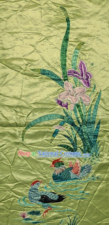 Traditional Chinese Embroidered Orchid Mandarin Duck Fabric Hand Embroidering Dress Applique Embroidery Green Silk Patches Accessories