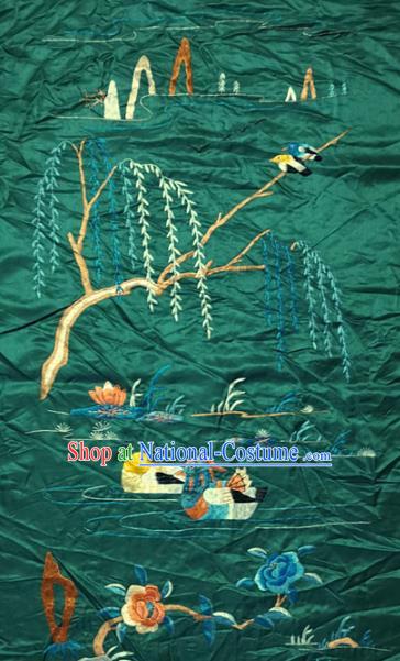 Traditional Chinese Embroidered Mandarin Duck Fabric Hand Embroidering Dress Applique Embroidery Deep Green Silk Patches Accessories