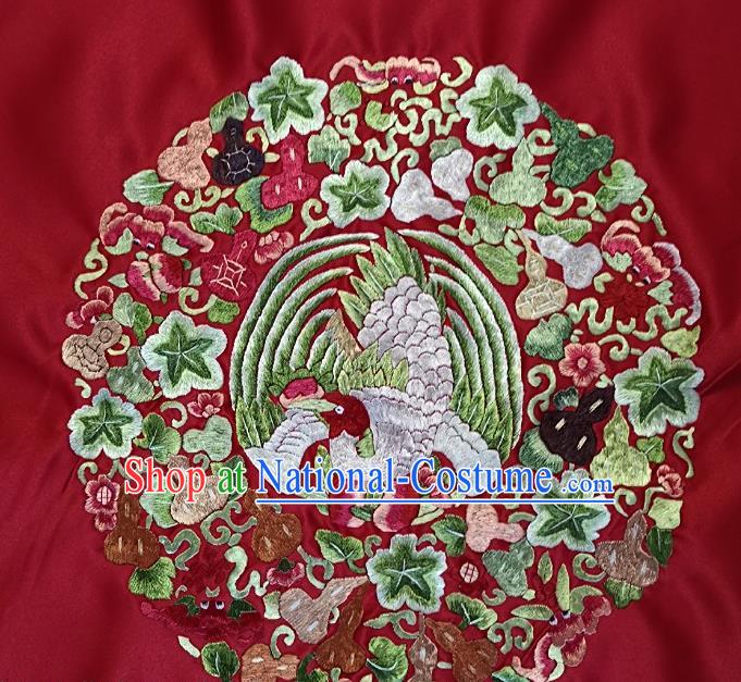 Traditional Chinese Embroidered Phoenix Peach Fabric Hand Embroidering Dress Round Applique Embroidery Cucurbit Silk Patches Accessories