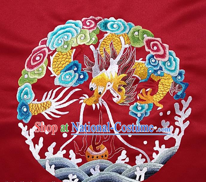 Traditional Chinese Embroidered Fabric Hand Embroidering Dress Round Applique Embroidery Wave Dragon Silk Patches Accessories