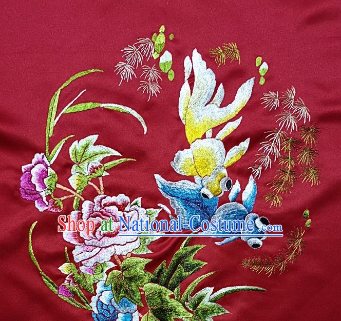 Traditional Chinese Embroidered Goldfish Fabric Hand Embroidering Dress Round Applique Embroidery Peony Silk Patches Accessories