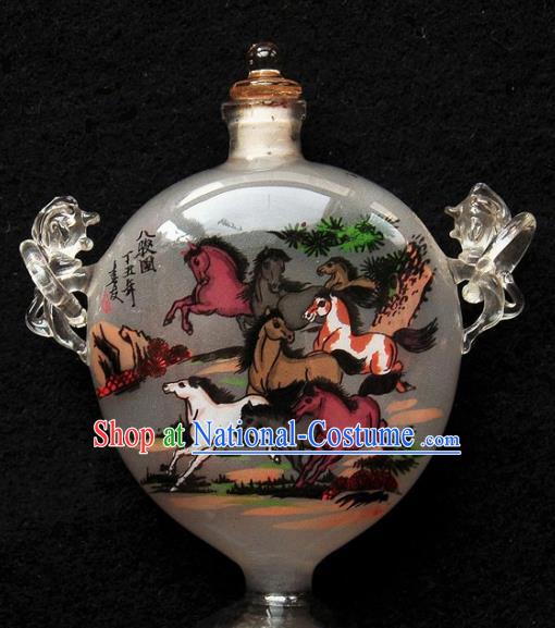 Chinese Handmade Snuff Bottle with Handles Traditional Inside Painting Horses Snuff Bottles Artware