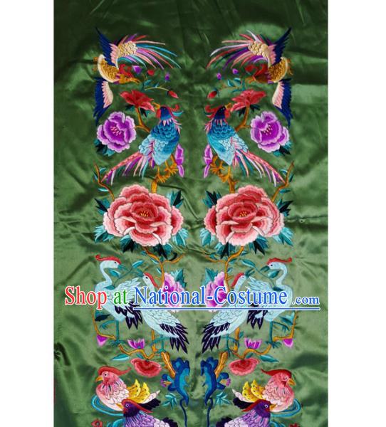 Traditional Chinese Embroidered Cranes Peony Decorative Painting Hand Embroidery Birds Green Silk Picture