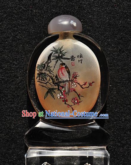 Chinese Handmade Snuff Bottle Traditional Inside Painting Plum Magpie Snuff Bottles Artware