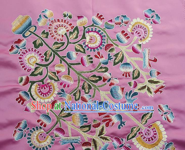 Traditional Chinese Embroidered Butterfly Fabric Hand Embroidering Dress Applique Embroidery Flowers Pink Silk Patches Accessories