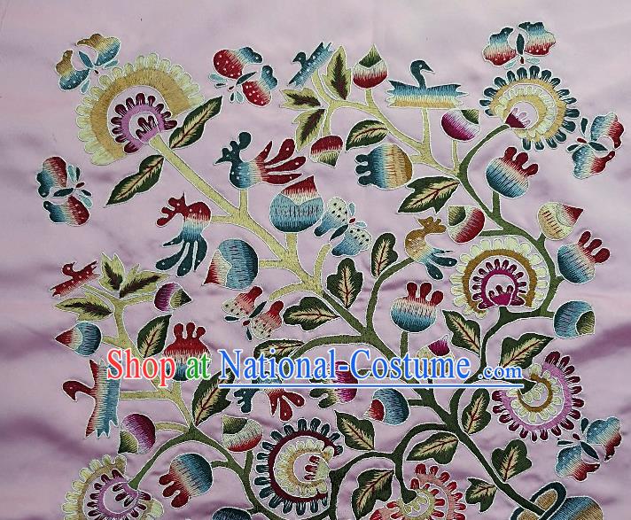 Traditional Chinese Embroidered Butterfly Fabric Hand Embroidering Dress Applique Embroidery Flowers Pink Silk Patches Accessories