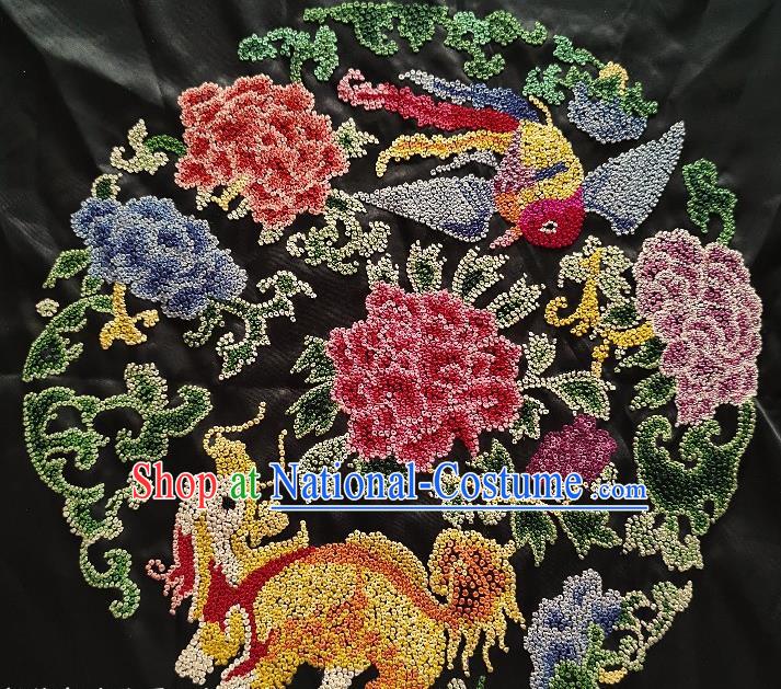 Traditional Chinese Embroidered Lion Peony Fabric Patches Hand Embroidering Dress Applique Embroidery Birds Silk Accessories