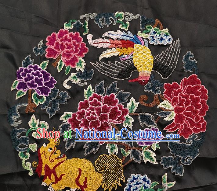 Traditional Chinese Embroidered Peony Birds Fabric Patches Hand Embroidering Dress Applique Embroidery Lion Silk Accessories