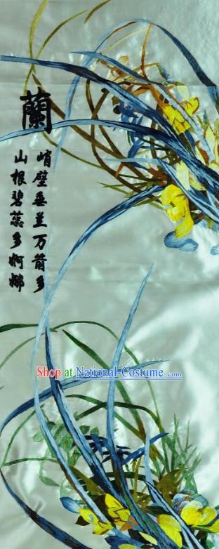 Traditional Chinese Embroidered Orchid Decorative Painting Hand Embroidery Silk Wall Picture Craft