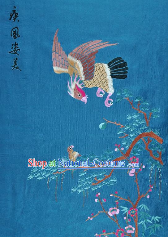 Traditional Chinese Embroidered Eagle Plum Blossom Decorative Painting Hand Embroidery Blue Picture Craft