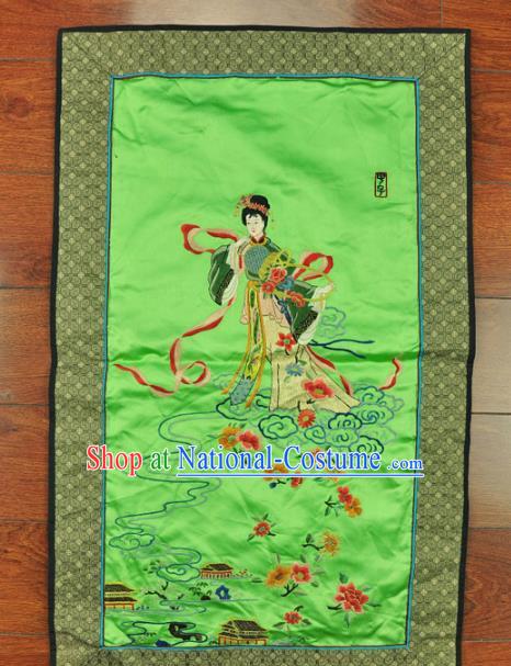 Traditional Chinese Embroidered Flowers Goddess Decorative Painting Hand Embroidery Green Silk Picture Craft