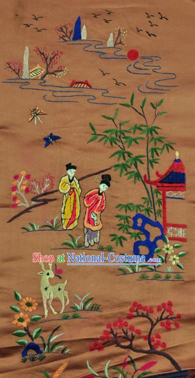 Traditional Chinese Embroidered Palace Lady Decorative Painting Hand Embroidery Brown Silk Picture Craft