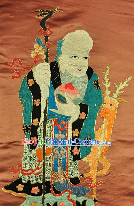 Traditional Chinese Embroidered Longevity God Decorative Painting Hand Embroidery Deer Silk Picture Craft