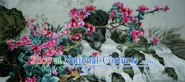 Traditional Chinese Embroidered Yulan Magnolia Decorative Painting Hand Embroidery Golden Pheasant Silk Picture Craft