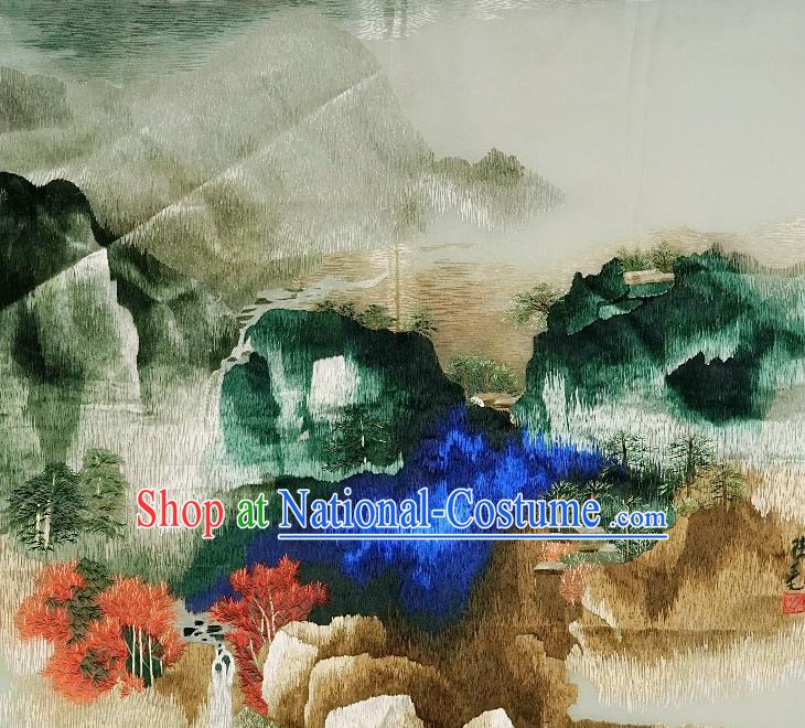 Traditional Chinese Embroidered Mountain View Decorative Painting Hand Embroidery Silk Picture Craft