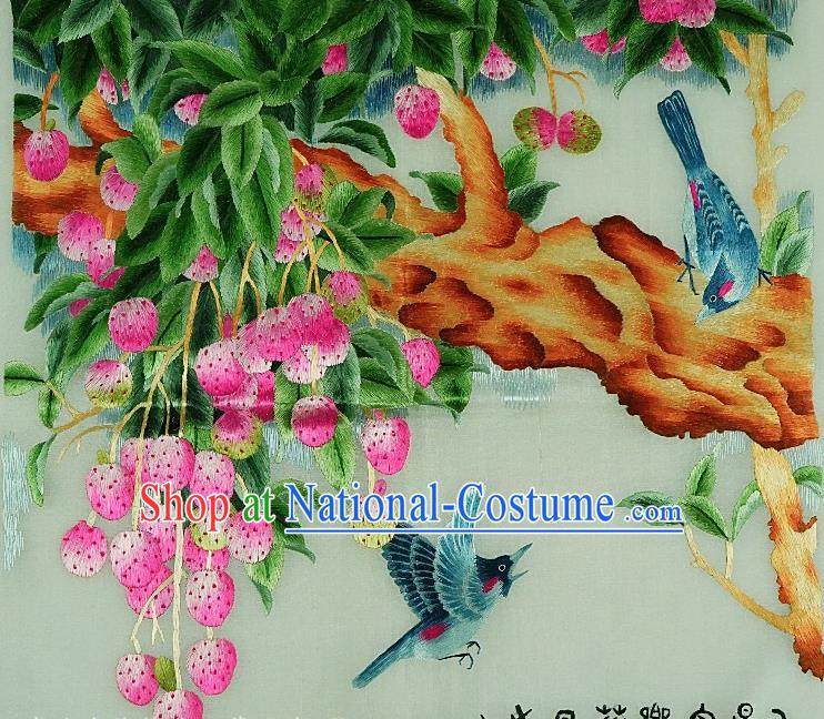 Traditional Chinese Embroidered Fruit Bird Decorative Painting Hand Embroidery Silk Wall Picture Craft