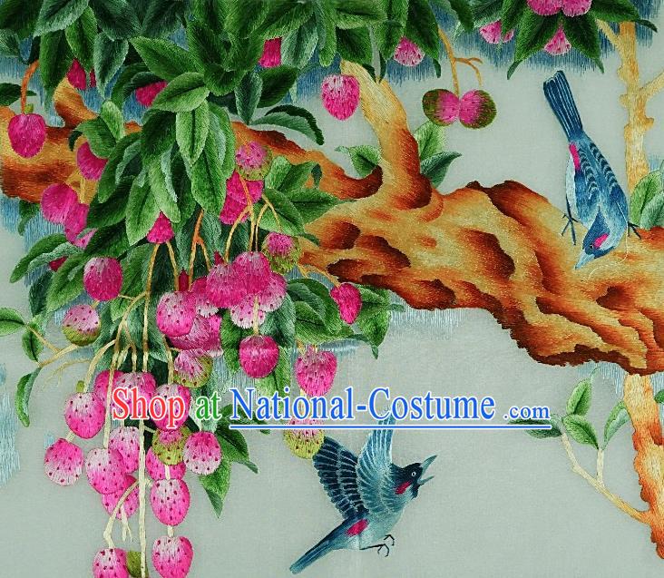 Traditional Chinese Embroidered Fruit Bird Decorative Painting Hand Embroidery Silk Wall Picture Craft