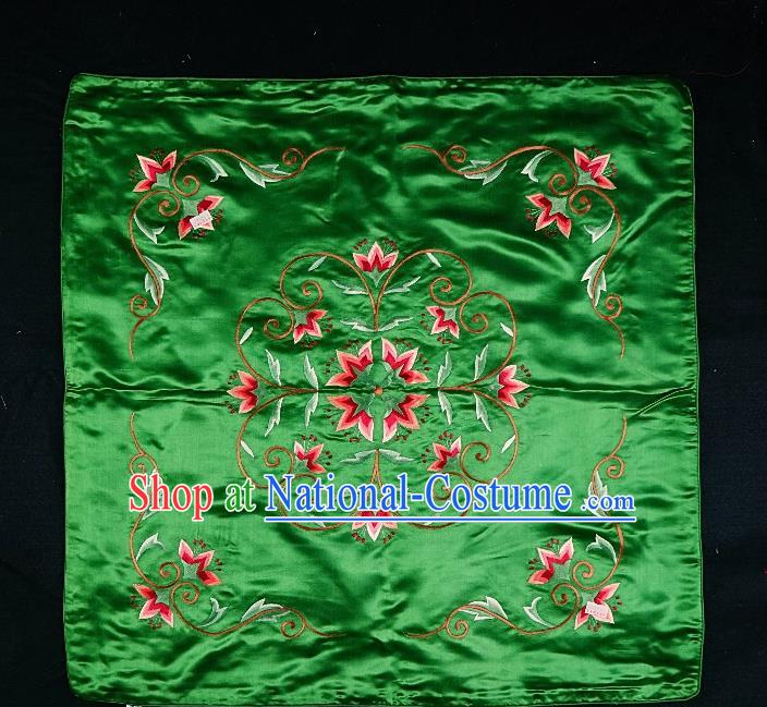 Traditional Chinese Embroidered Flowers Cushion Fabric Patches Hand Embroidering Applique Embroidery Green Silk Accessories