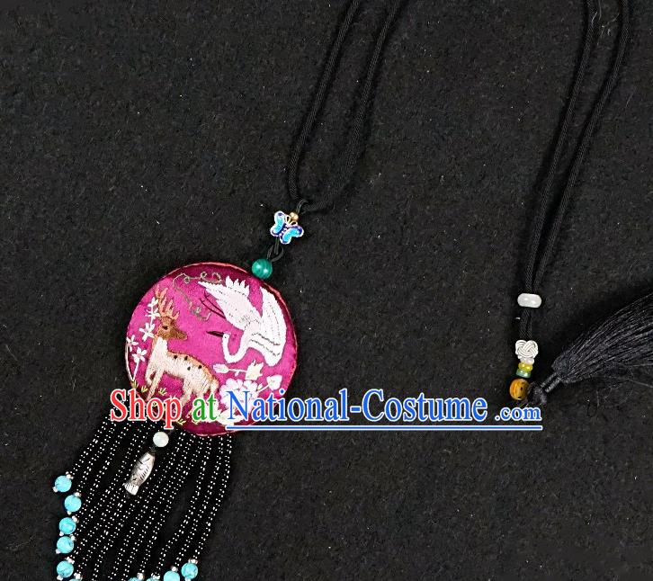 Traditional Chinese Embroidered Necklace Hand Embroidery Rosy Silk Pendant Accessories