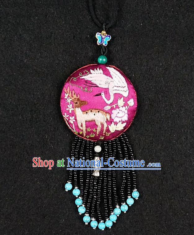 Traditional Chinese Embroidered Necklace Hand Embroidery Rosy Silk Pendant Accessories