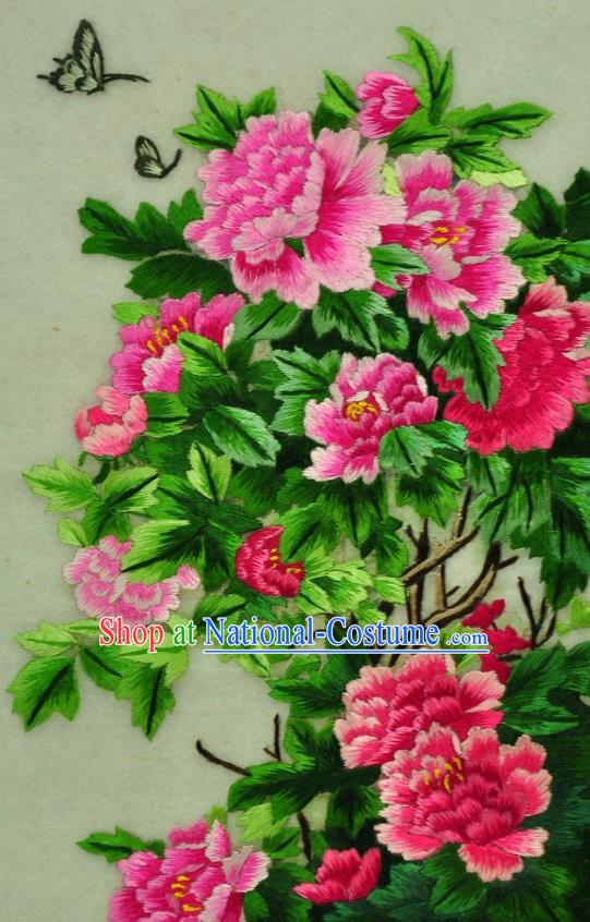 Traditional Chinese Embroidered Peony Butterfly Decorative Painting Hand Embroidery Silk Wall Picture Craft