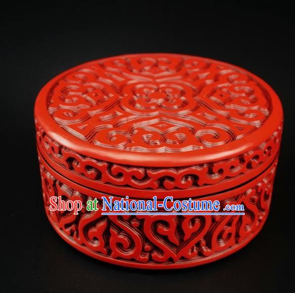 Traditional Chinese Carving Lacquerware Hand Red Rouge Box Craft