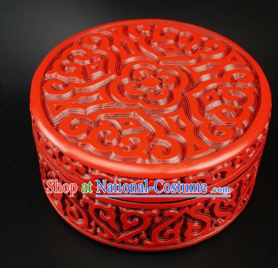 Traditional Chinese Carving Lacquerware Hand Red Rouge Box Craft