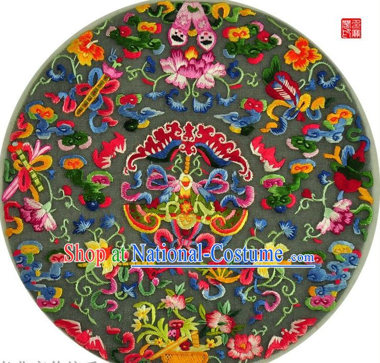 Traditional Chinese Embroidered Flowers Decorative Painting Hand Embroidery Silk Round Wall Picture Craft