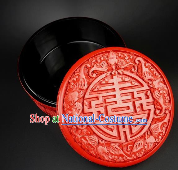 Traditional Chinese Carving Five Bats Lacquerware Hand Red Rouge Box Craft