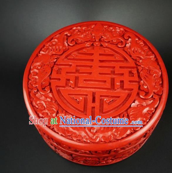 Traditional Chinese Carving Five Bats Lacquerware Hand Red Rouge Box Craft