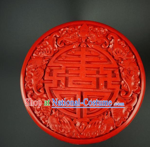 Traditional Chinese Carving Five Bats Lacquerware Hand Red Rouge Box Craft