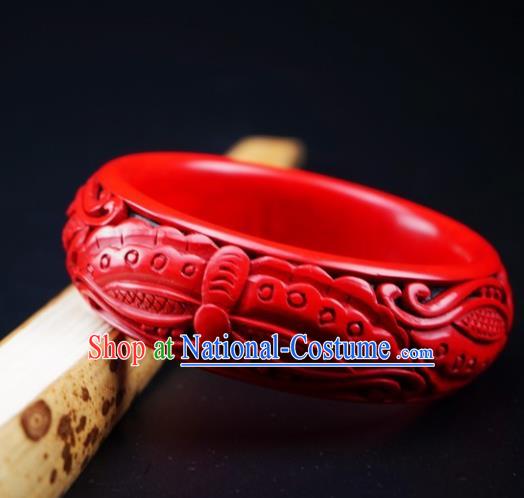 Traditional Chinese Carving Butterfly Lacquerware Bracelet Hand Red Bangle Accessories