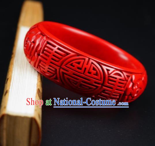 Traditional Chinese Carving Rose Lacquerware Bracelet Hand Red Bangle Accessories