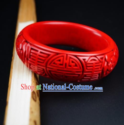 Traditional Chinese Carving Rose Lacquerware Bracelet Hand Red Bangle Accessories