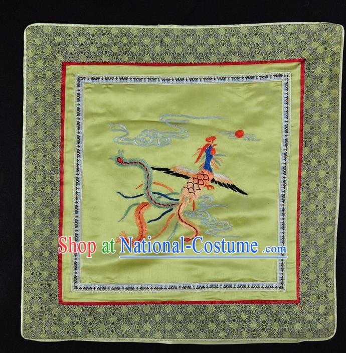 Traditional Chinese Embroidered Phoenix Cushion Fabric Patches Hand Embroidering Applique Embroidery Yellow Silk Accessories