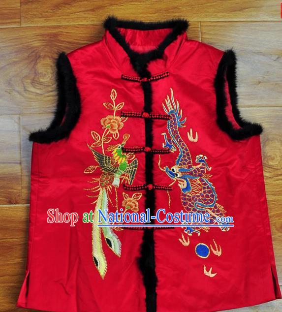 Traditional Chinese Embroidered Red Vest Hand Embroidery Tang Suit Silk Waistcoat for Women