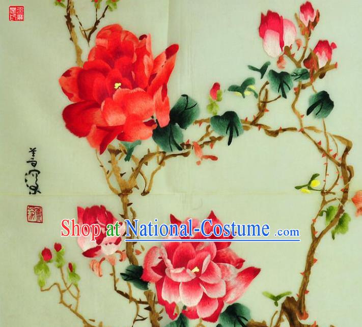 Traditional Chinese Embroidered Peony Flowers Decorative Painting Hand Embroidery Silk Wall Picture Craft