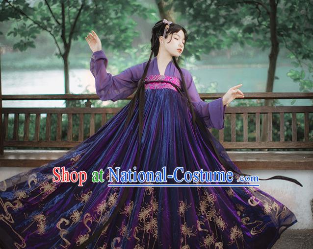 Chinese Tang Dynasty Noble Lady Costumes Traditional Ancient Princess Garment Hanfu Purple Blouse and Dress for Women