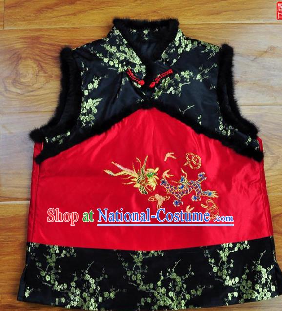 Traditional Chinese Embroidered Dragon Phoenix Vest Hand Su Embroidery Tang Suit Brocade Waistcoat for Women