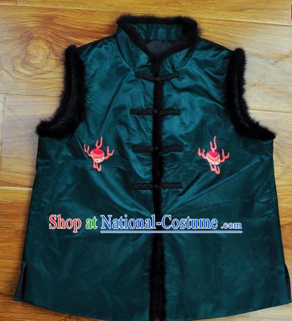 Traditional Chinese Embroidered Dragon Vest Hand Su Embroidery Tang Suit Green Silk Waistcoat for Women