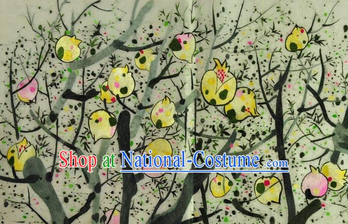 Traditional Chinese Embroidered Yellow Pomegranate Decorative Painting Hand Embroidery Silk Wall Picture Craft