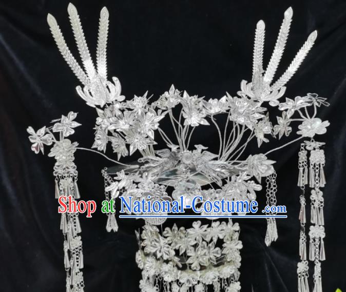 Handmade Ethnic Women Hair Accessories Chinese Miao Minority Silver Phoenix Coronet Headwear