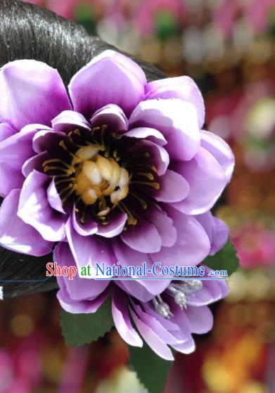 Handmade Chinese Dong Ethnic Purple Flowers Hair Stick Miao Minority Hair Accessories Women Hair Claw