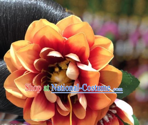 Handmade Chinese Dong Ethnic Hair Accessories Miao Minority Women Hair Claw Orange Peony Hair Stick