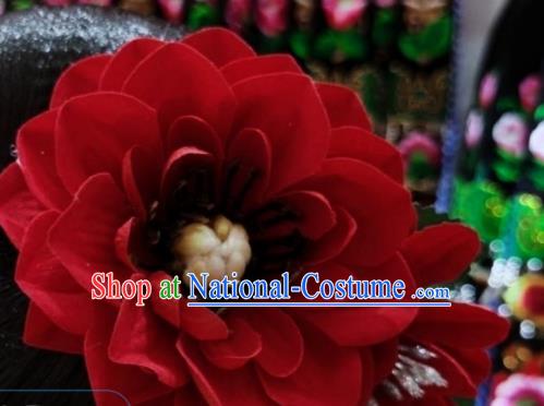 China Miao Minority Red Peony Hairpin Handmade Hair Stick Dong Ethnic Bride Hair Accessories